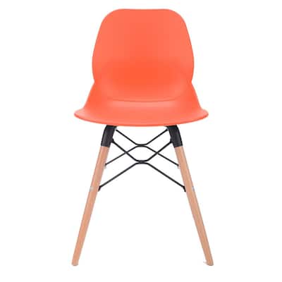 Joy Series Orange Dining Shell Side Designer Task Chair with Beech Wood Legs (Set of 2) - Great for Home, Office