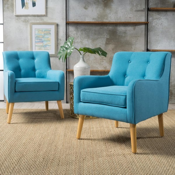 Noble House Felicity Teal Polyester Arm Chair (Set of 2)