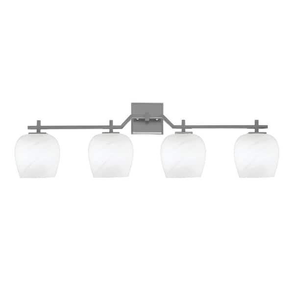 Unbranded Bridgewater 36 in. 4 Light Vanity Light Graphite with 6 in. White Marble Glass Shades, No Bulbs Included
