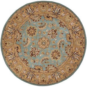 Heritage Blue/Gold 4 ft. x 4 ft. Round Border Area Rug