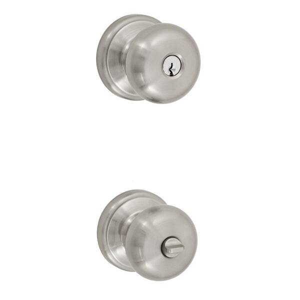 Fusion Solid Brass Brushed Nickel Half-Round Keyed Entry Knob with Ketme Rose