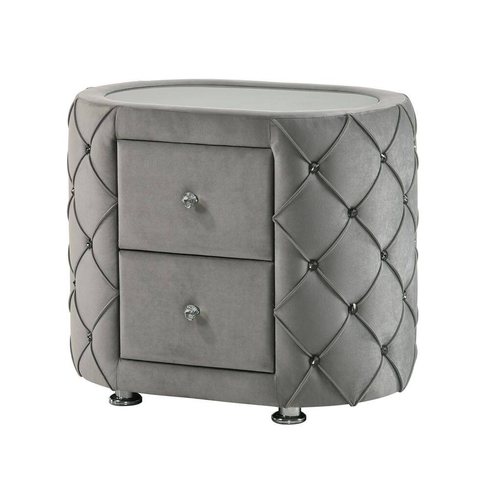 Acme Furniture Perine 2drawer Grey Tufted Upholstered Nightstand 29 in
