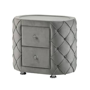 Perine 2-drawer Grey Tufted Upholstered Nightstand 29 in. W x 19 in. D x 23 in. H