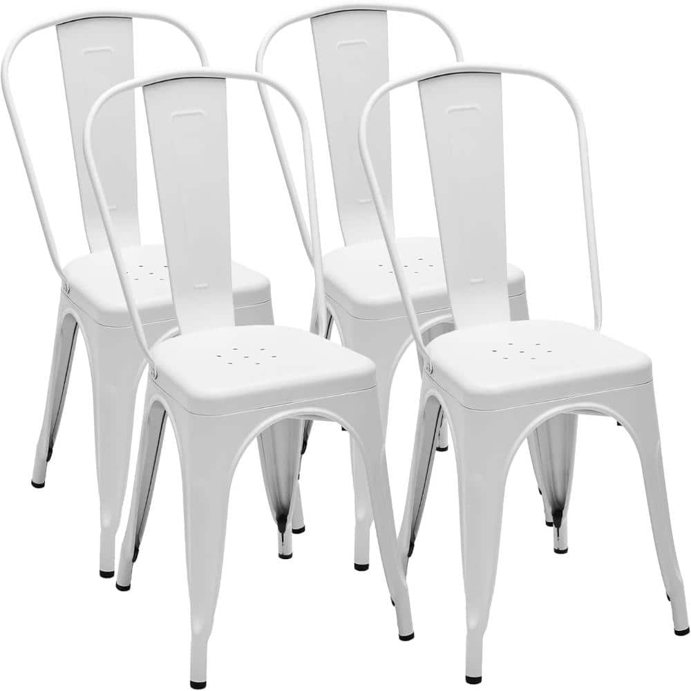 Classic White Metal Frame Stackable Outdoor Dining Chairs Set of 4，Metal Chairs 300LBS Weight Capacity price history on PriceWatchPro