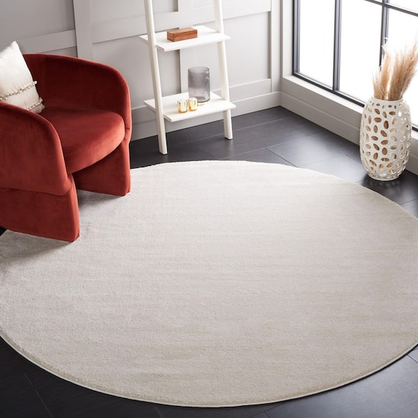 Non-Slip 7 ft. x 7 ft. Ivory Solid Color Round Area Rug