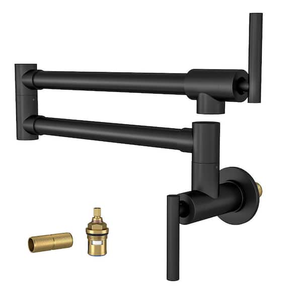 Tahanbath Pot Filler Faucet-Wall Mount Kitchen Sink Faucet Folding Stretchable with Single Hole 2-Handles, Black