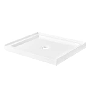 38 in. L x 32 in. W Alcove or Corner Shower Pan Base Square with Center Drain, White Acrylic, Reversible Design