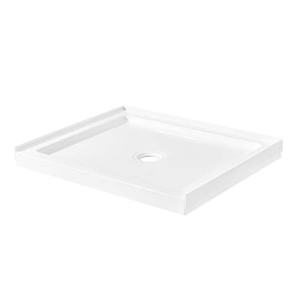 38 in. L x 32 in. W Alcove or Corner Shower Pan Base Square with Center Drain, White Acrylic, Reversible Design