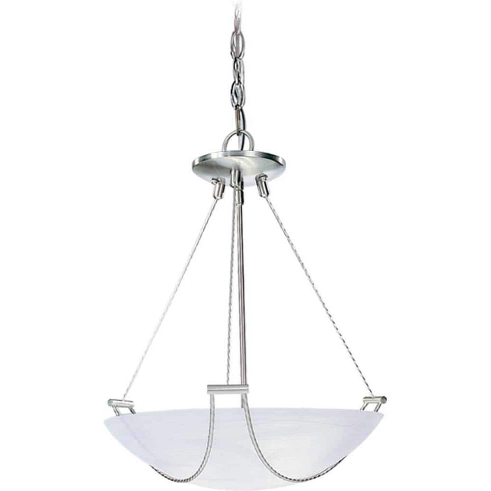 Elegant Brushed Nickel 3-Light Bowl Pendant with Alabaster Glass