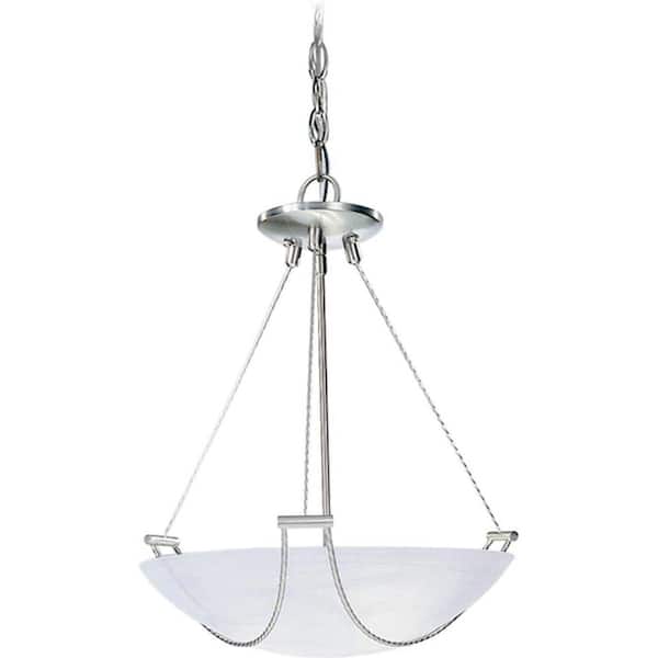 Volume Lighting 3-Light Brushed Nickel Pendant with Alabaster Glass Bowl