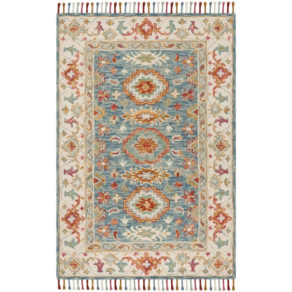 Aspen 10 ft. x 14 ft. Blue/Ivory Garden Border Area Rug