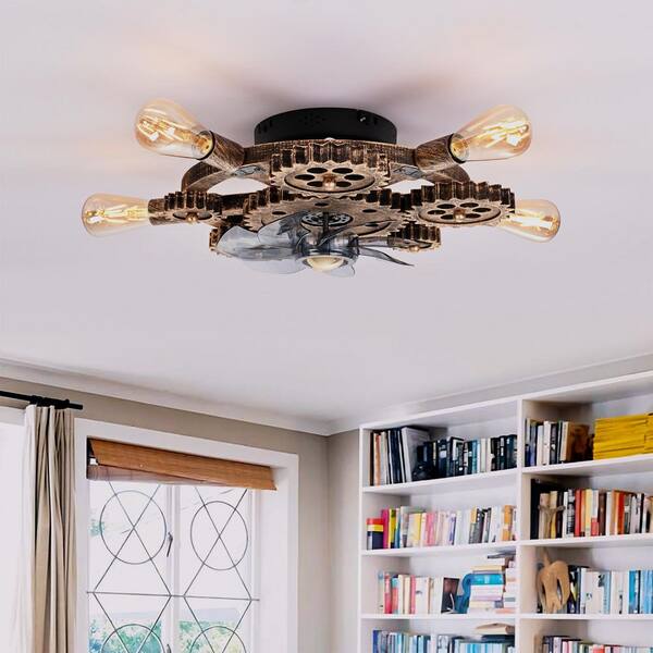 Tatahance 19.6 in. Smart Bronze Metal Retro Art Fandelier Ceiling