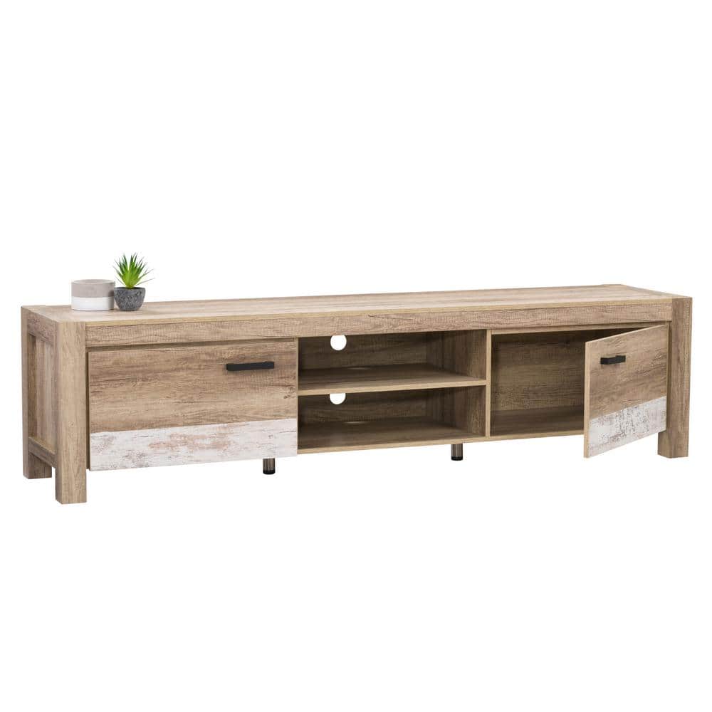 Joliet Chunky Style Warm Beige TV Bench with Duotone Cabinets
