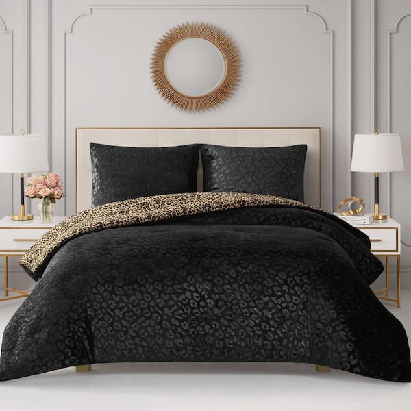 Embossed Leopard With Royal Leopard 3-Piece Leopard Animal Print Microfiber Full/Queen Comforter Set
