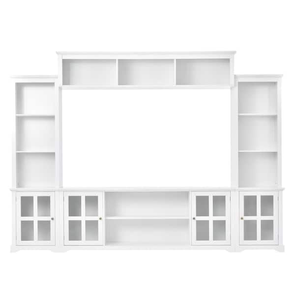 Unbranded 104 in. W x 15 in. D x 78.7 in. H White Linen Cabinet with TV Stand, Bridge and Tempered Glass Door for TV up to 70 in.