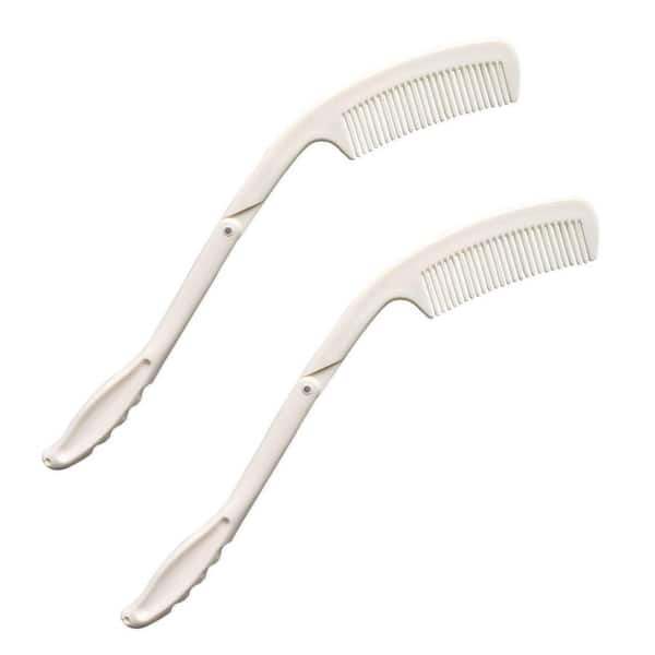 Bath Foldable Long Handled Comb 15 in. for Limited Mobility Elderly Disabled Arthritis People 2-Pack in White