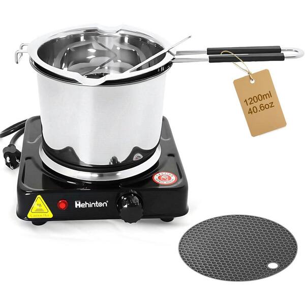 Double Boiler Melting Pot 1-Piece Stainless Steel with Electric Hot Plate Multi-Function for Wax Chocolate Cheese