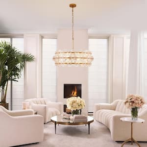 6-Light Distressed Gold Glam Chandelier, DIY Island Pendant Light with Hand-Made Glass Discs