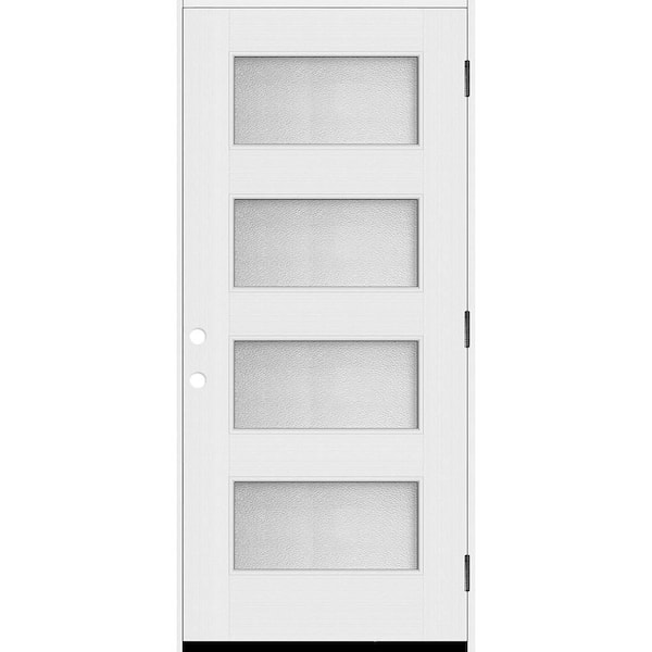 Palisade 36 in. x 80 in. 4L MicroGranite Impact Glass RHOS Unfinished Fiberglass Prehung Front Door with 4-9/16 Jamb