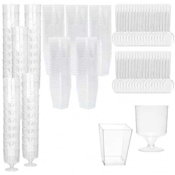 300 Pack Clear Plastic 5 oz Disposable Mini Dessert Cups with Spoons Featuring Square and Round Parfait
