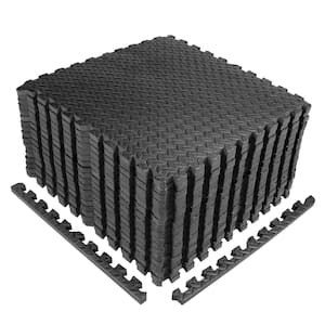 Puzzle Exercise Mat Black 24 in. x 24 in. x 0.5 in. EVA Foam Interlocking Tiles with Border (72 sq. ft.)