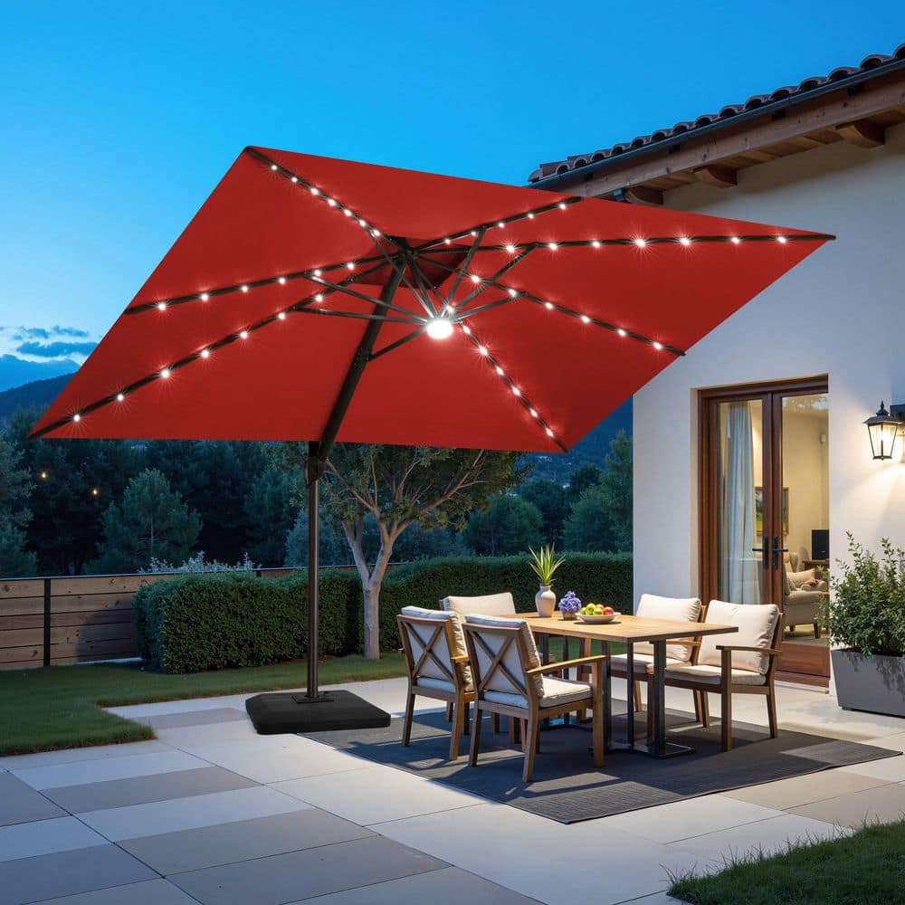 9 ft. x 11 ft. LED Rectangular Swivel Double Cantilever Tilt Patio Umbrella in Red with 220 lbs. Base price history on PriceWatchPro