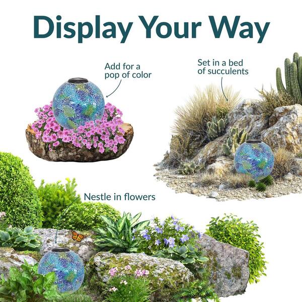 Sunnydaze 10 in. Azul Terra Glass Gazing Ball Globe - LED