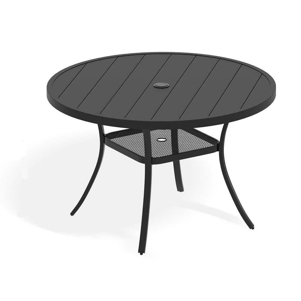 Black Round Metal Outdoor Dining Table with Umbrella Hole and Storage Shelf for 6 People price history on PriceWatchPro