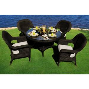 Sea Pines Tortoise 5pc Wicker Outdoor Dining Set with Sunbrella Canvas Cushions (Wicker Chair and Dining Table Bundle)