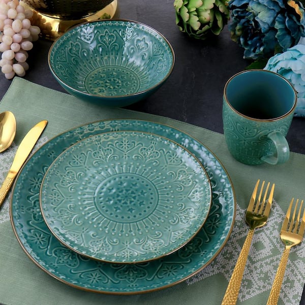 16-Piece Modern Sea Green Stoneware Dinnerware Set (Service for 4)