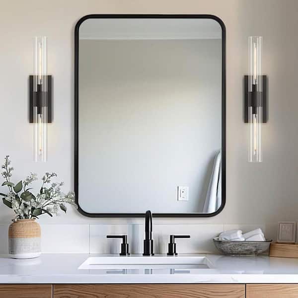Gleam Flare 24.8 in. 2-Light Matte Black Wall Sconce, Vanity Light