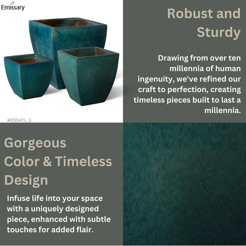 Teal Square Ceramic Planter for Indoor/Outdoor Use, 12" x 12"
