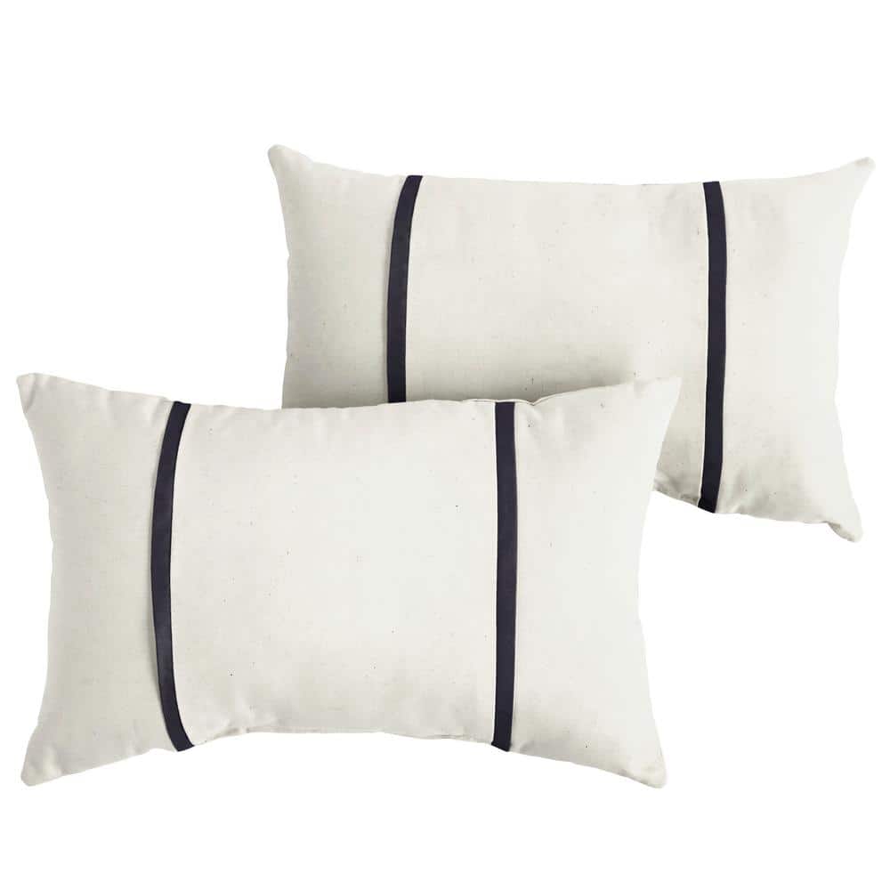 Sunbrella Ivory with Navy Blue Rectangular Outdoor Knife Edge Lumbar Pillow