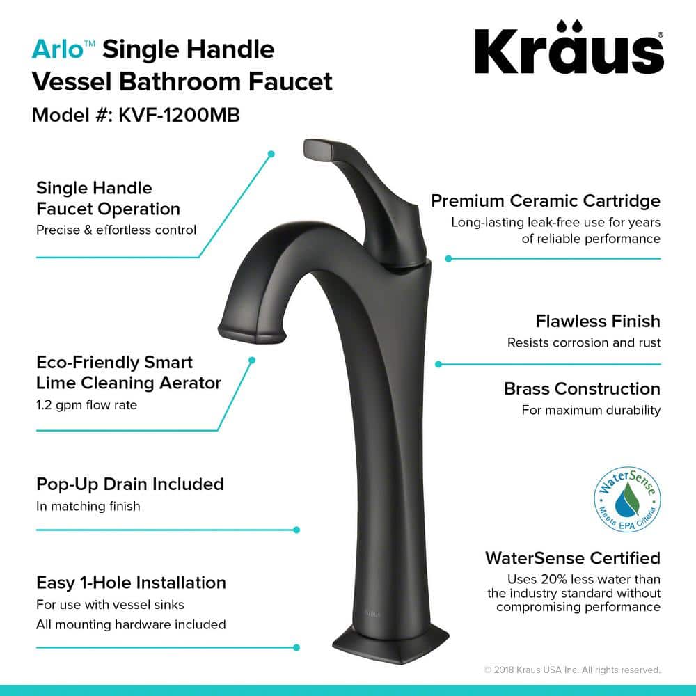 Eco-Friendly Contemporary Arlo Vessel Faucet in Matte Black