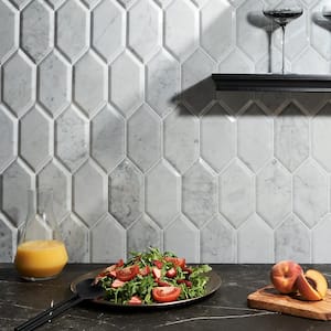 Elegance White Carrara Beveled Hexagon 4 in. x 8 in. Wall Marble Tile (24 Pieces/3.84 sq. ft./Case)