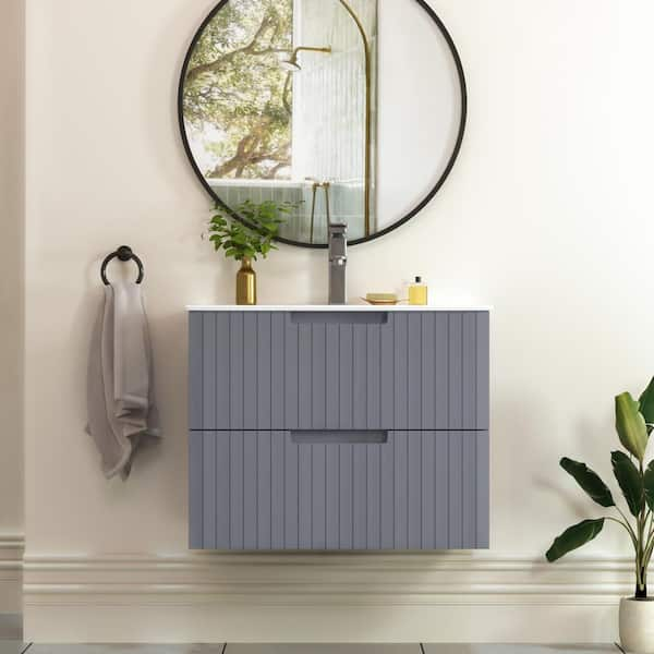 18.25 in. W. x 24 in. D x 19.25 in. H 1 Sink Wall Mounted Bath Vanity in Gray with White Ceramic Top and 2 Drawers