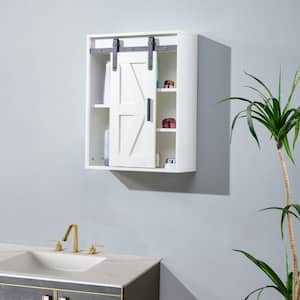 Wood Wall-Mounted 5-Tier Bathroom Storage Cabinet with Shelves and Door, White