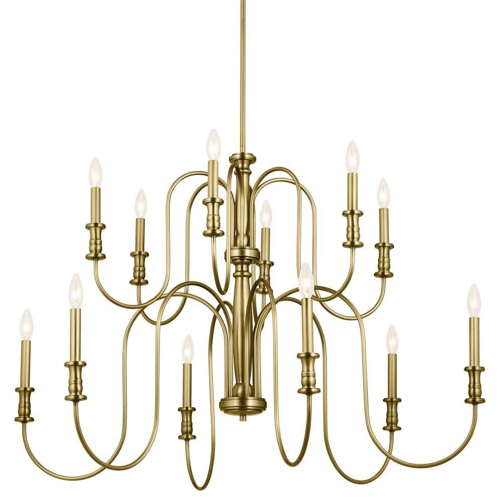 Karthe 42" Natural Brass 12-Light Candle Chandelier