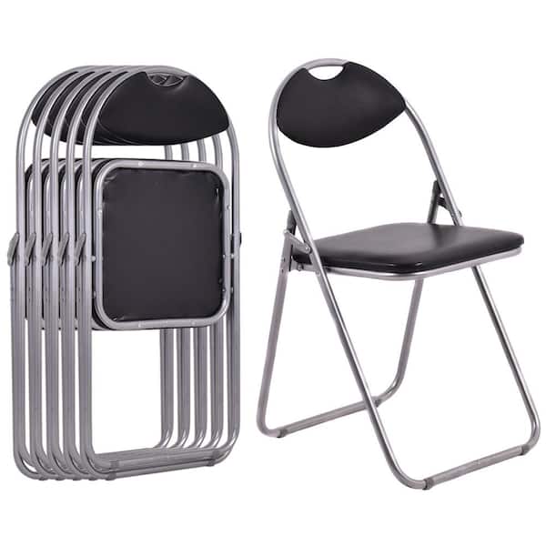 Costway 17 2/5''x18 1/2''x31 1/5'' Black Metal Portable folding chairs (Set of 6 Chairs)