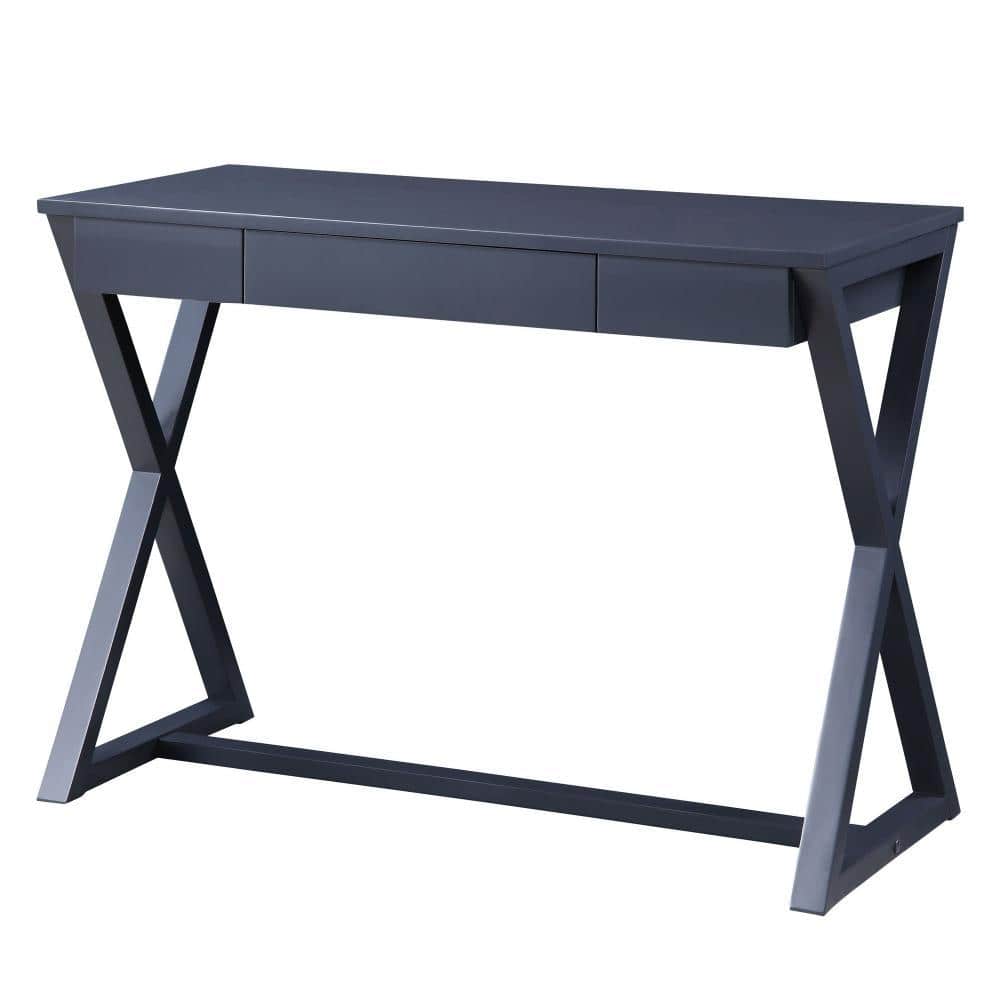 42 in. Rectangular Black Wood Top 1-Drawer Writing Desk with X Base