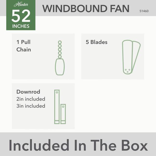 Hunter - Windbound 52 in. Indoor/Outdoor Fresh White Ceiling Fan For Patios or Bedrooms