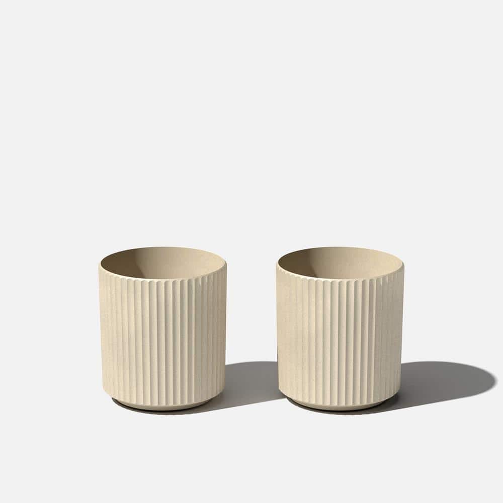 Sand Textured Plastic-Stone Composite Round Planter Set
