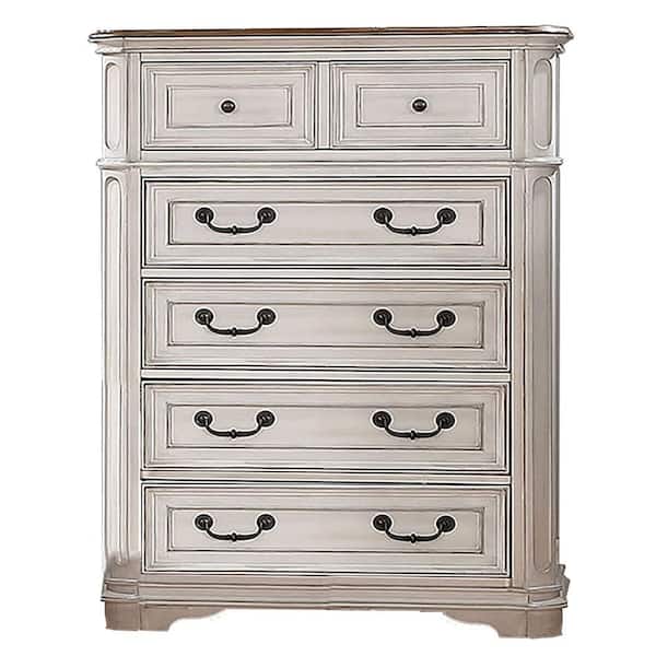 Benjara 38 in. White 5-Drawer Chest of Drawers