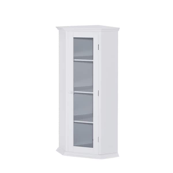 Unbranded 16.1 in. W x 16.1 in. D x 42.4 in. H White MDF Linen Cabinet with Glass Door and Removable Shelf