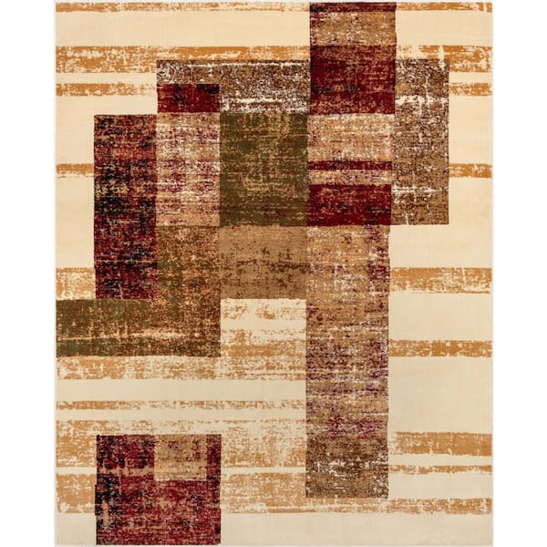 Well Woven Barclay Zumra Modern Geometric Abstract Ivory Red 9 ft. 3 in. x 12 ft. 6 in. Area Rug