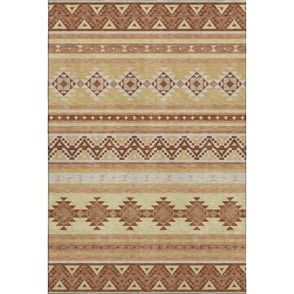 Mayfield Premium Machine Washable Abstract AMF2561 Gold 10 ft. x 14 ft. Area Rug