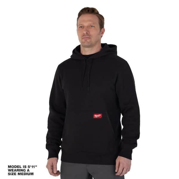 Men's Large Black Midweight Cotton/Polyester Long-Sleeve Pullover Hoodie
