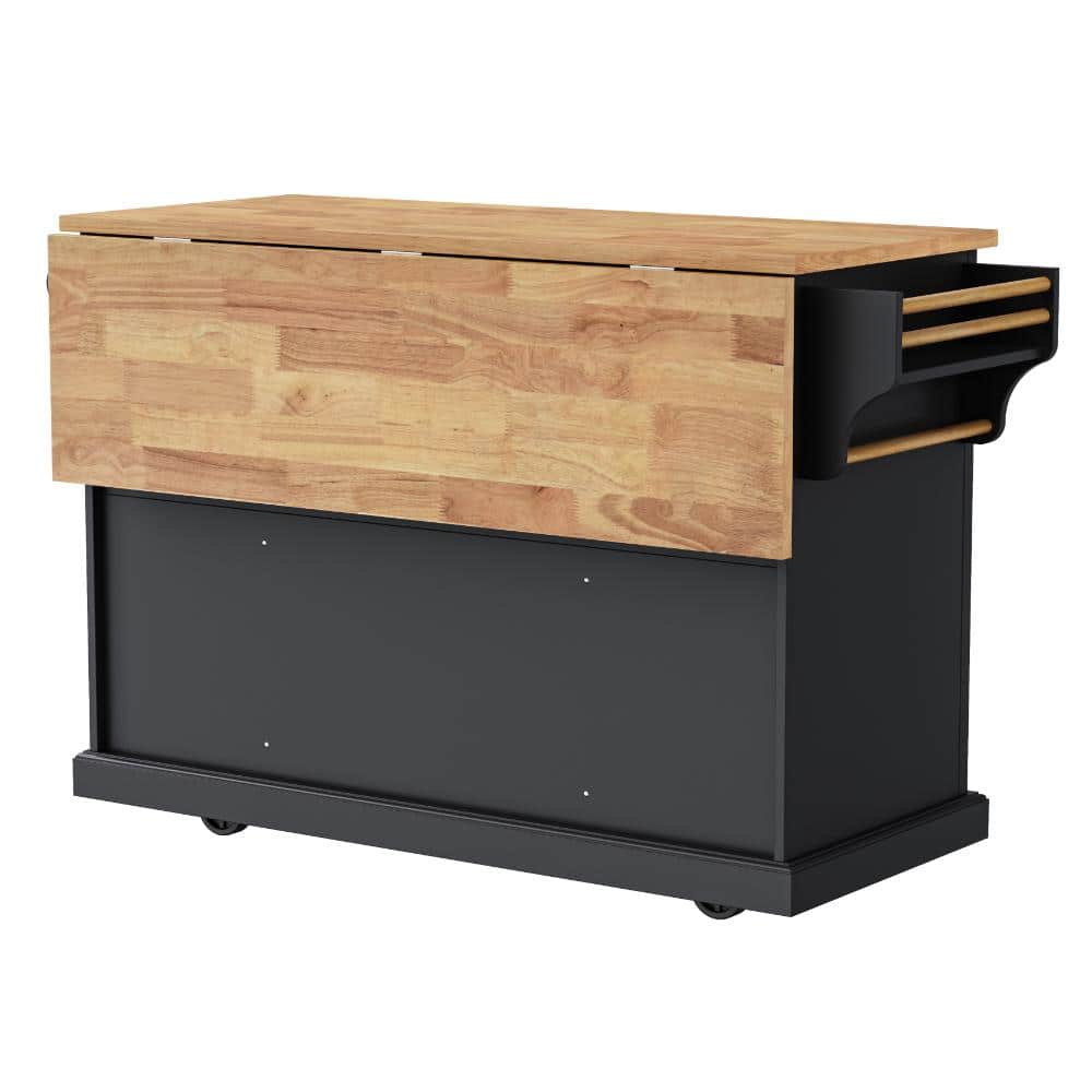 Black Large Kitchen Island,  Embossed Texture Rolling Kitchen Cart with Drop Leaf, 4 Doors and 3 Drawers price history on PriceWatchPro