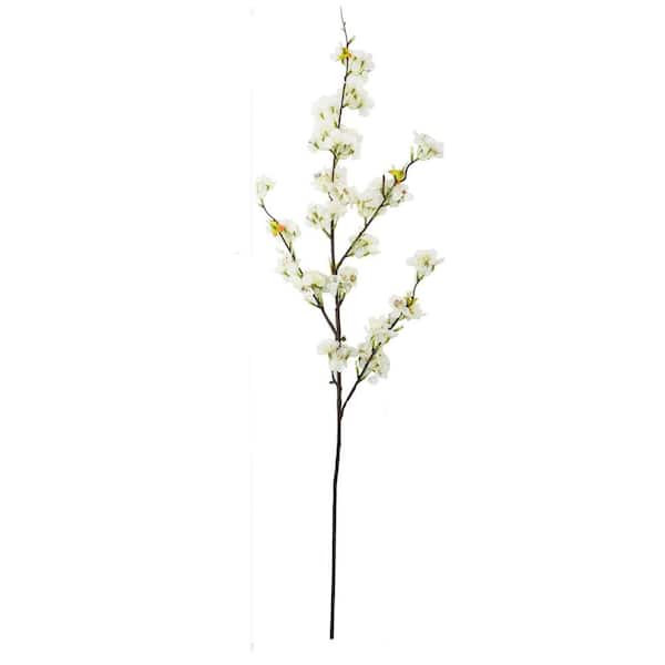3.5 in. 6-Pieces White Artificial Cherry Blossom Branch Silk