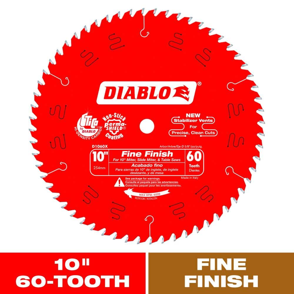 DIABLO 10 in. x 60-Tooth Fine Finish Circular Saw Blade D1060X The Home  Depot